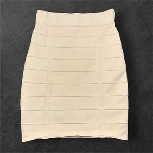 Small Ribbed Forever 21 Beige Bodycon Mini Skirt Bandage Stretch Fitted Sexy Tan